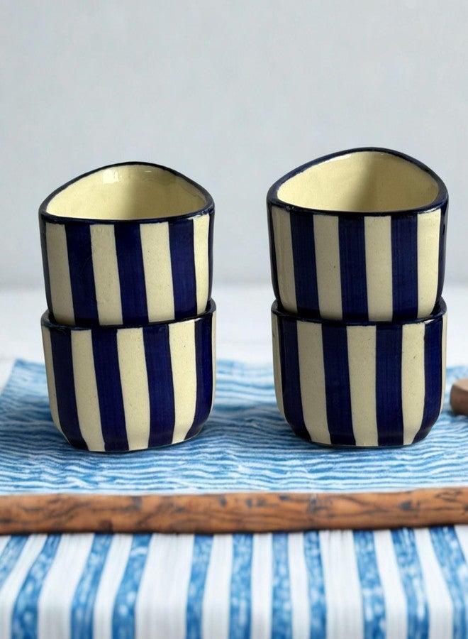 Freakway Handcrafted Blue Striped Ceramic Dip Bowls Set of 4 | Elegant Snack & Sauce Bowls | Microwave Safe, 50 ml Each - Image 2