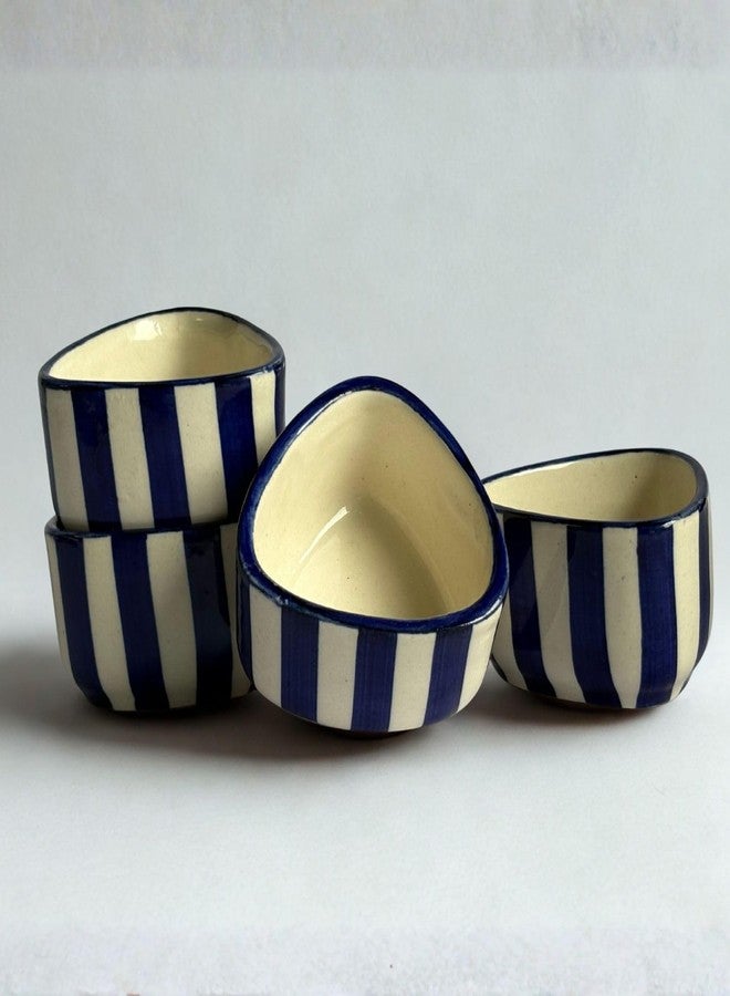 Freakway Handcrafted Blue Striped Ceramic Dip Bowls Set of 4 | Elegant Snack & Sauce Bowls | Microwave Safe, 50 ml Each - Image 1