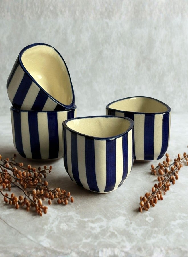 Freakway Handcrafted Blue Striped Ceramic Dip Bowls Set of 4 | Elegant Snack & Sauce Bowls | Microwave Safe, 50 ml Each - Image 4