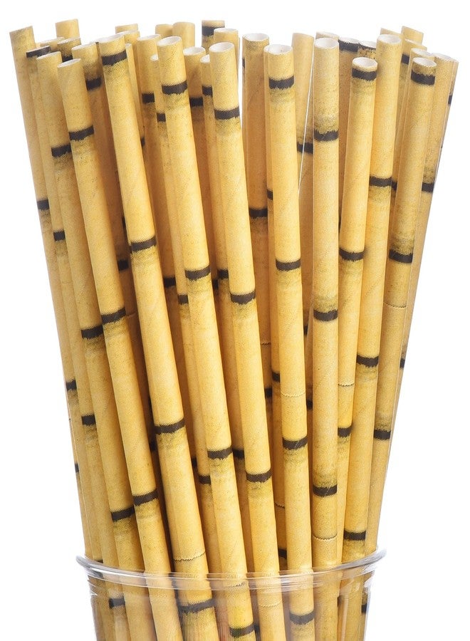 ALINK Biodegradable Bamboo Print Paper Drinking Straws for Drinks, Juices, Smoothies, Shakes, Party Supplies, Pack of 100 - Image 1