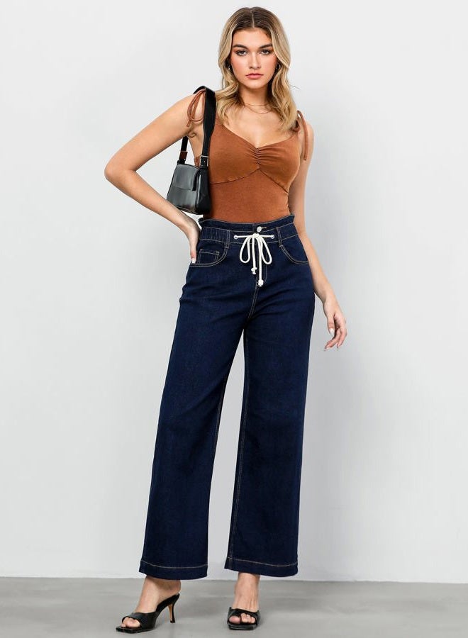 GRAPENT Wide Leg Jeans for Women Stretch High Wasited Elastic Waist Bell Bottom Baggy Y2K Pants, Rinse Blue, XL - Image 4