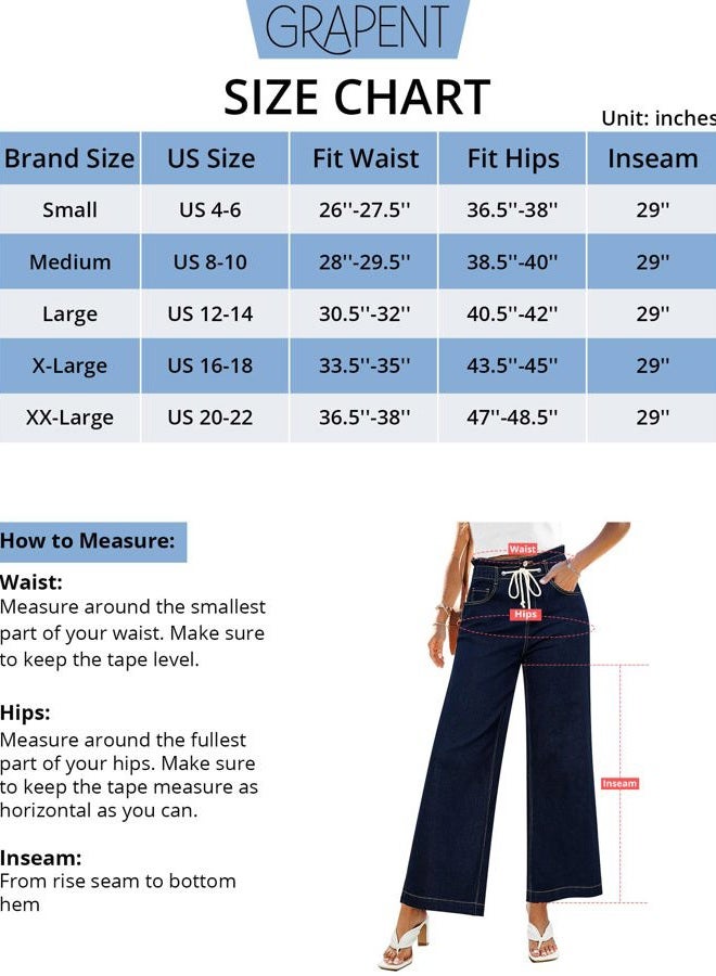 GRAPENT Wide Leg Jeans for Women Stretch High Wasited Elastic Waist Bell Bottom Baggy Y2K Pants, Rinse Blue, XL - Image 3