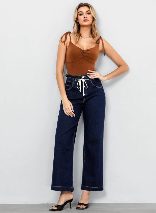 GRAPENT Wide Leg Jeans for Women Stretch High Wasited Elastic Waist Bell Bottom Baggy Y2K Pants, Rinse Blue, XL - Image 5