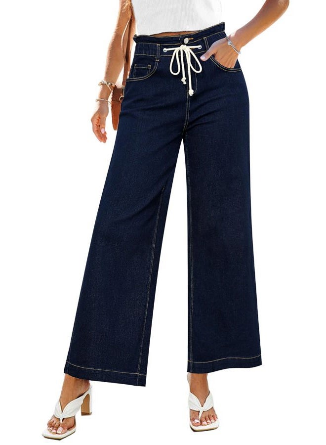 GRAPENT Wide Leg Jeans for Women Stretch High Wasited Elastic Waist Bell Bottom Baggy Y2K Pants, Rinse Blue, XL - Image 1