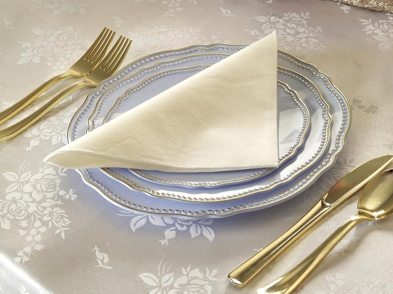OCCASIONS FINEST PLASTIC TABLEWARE " OCCASIONS " 50 Plates Pack (25 Guests)-Heavyweight Wedding Party Disposable Plastic Plate Set -25 x 10.25'' Dinner + 25 x 7.5'' Salad/dessert plates (Rochelle Blue and Gold) - Image 4