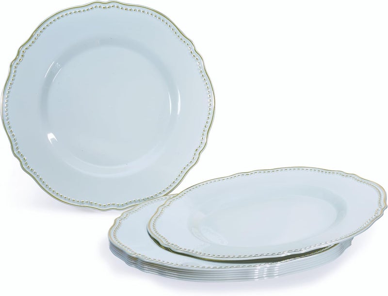 OCCASIONS FINEST PLASTIC TABLEWARE " OCCASIONS " 50 Plates Pack (25 Guests)-Heavyweight Wedding Party Disposable Plastic Plate Set -25 x 10.25'' Dinner + 25 x 7.5'' Salad/dessert plates (Rochelle Blue and Gold) - Image 2