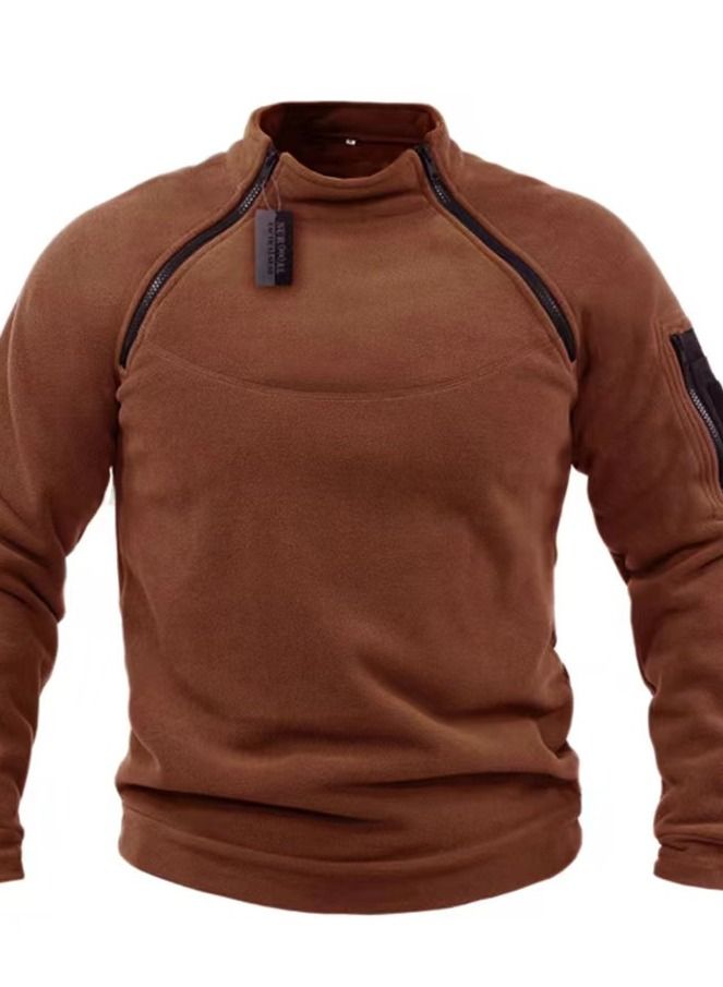 Loquat Tactical Men's Stand-up Collar Spring/Fall Solid Color Outdoor Warm Breathable Hoodie 