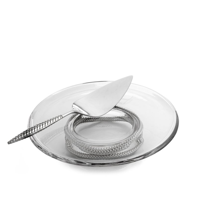 Nambe nambe Braid Pedestal Glass Cake Plate with Cake Server  Serving Platter for Cupcakes Cookies Birthday Cake  Dessert Display Stand for Parties Weddings and Gift  Dishwasher Safe Silver