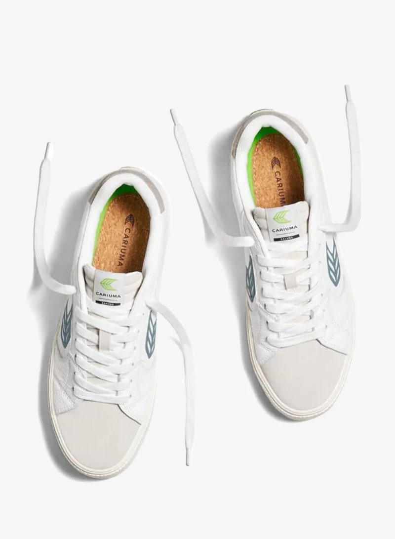 Cariuma  SALVAS White Premium Leather Vintage White Suede Mirage Blue Logo Sneaker  | Best Price UAE