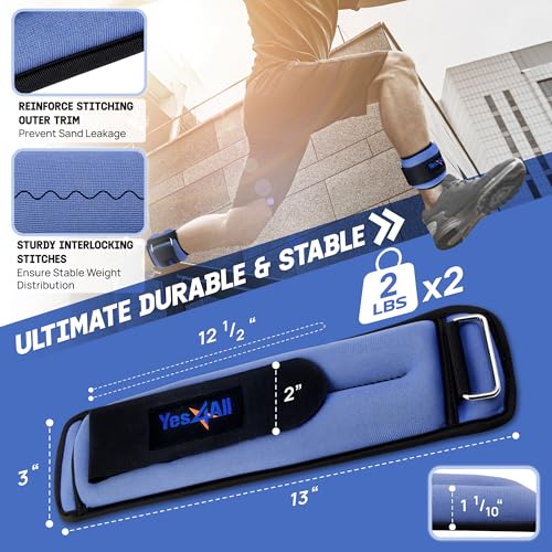 Yes4All Wrist & Ankle Weights Pair 1lb -10lbs for Women, Men Adjustable Strap - Walking, Jogging, Pilates, Gym Fitness Workout (2 lbs x2, Blue) - Image 3