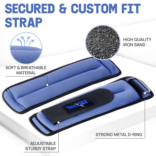 Yes4All Wrist & Ankle Weights Pair 1lb -10lbs for Women, Men Adjustable Strap - Walking, Jogging, Pilates, Gym Fitness Workout (2 lbs x2, Blue) - Image 2