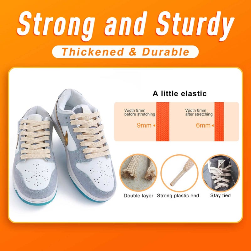 VSUDO Upgrade 50" Double Layer Weave Flat Shoelaces, 5/16" Wide Flat Shoe Laces for Adults & Kids Sneakers or Athletic Shoes [2 Pairs-Beige-127CM] - Image 3