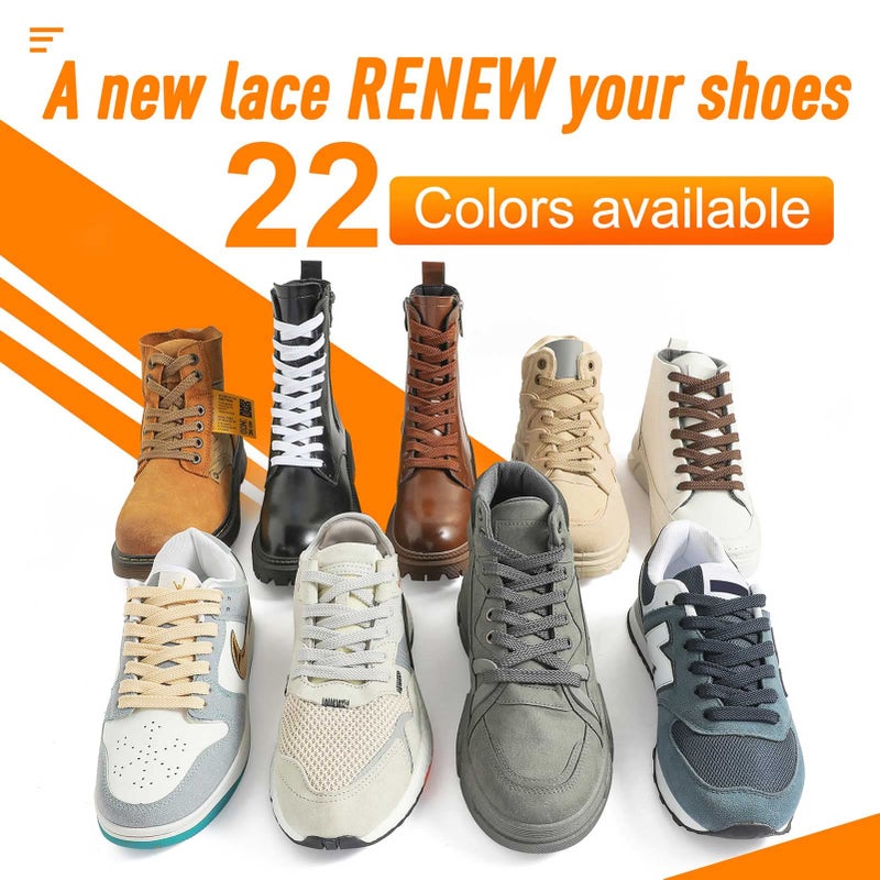 VSUDO Upgrade 50" Double Layer Weave Flat Shoelaces, 5/16" Wide Flat Shoe Laces for Adults & Kids Sneakers or Athletic Shoes [2 Pairs-Beige-127CM] - Image 4