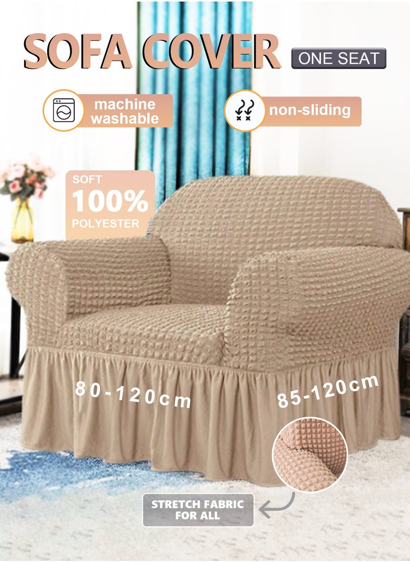 Arabest Elastic Sofa Cover with Skirt,Stretch Sofa Slipcover Furniture Protector Washable Soft Couch Cover for Living Room Elastic Fabric Sofa Cover with Skirt, For Living Room Bed Room For one seater sofa(khaki)  - Image 1
