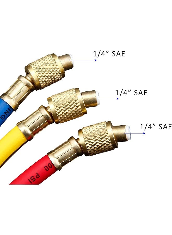HZ-MONSTAR HZ-MONSTAR AC Charging Hoses Tube, 60" Refrigerant Charging Hose 1/4" SAE Thread Fits for R12 R22 R502 Car Air Conditioning and HVAC Manifold Gauge Hose Kit (3000~600 PSI)  - Image 3