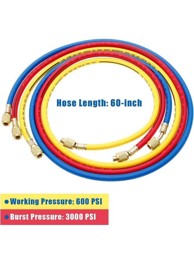 HZ-MONSTAR HZ-MONSTAR AC Charging Hoses Tube, 60" Refrigerant Charging Hose 1/4" SAE Thread Fits for R12 R22 R502 Car Air Conditioning and HVAC Manifold Gauge Hose Kit (3000~600 PSI)  - Image 2