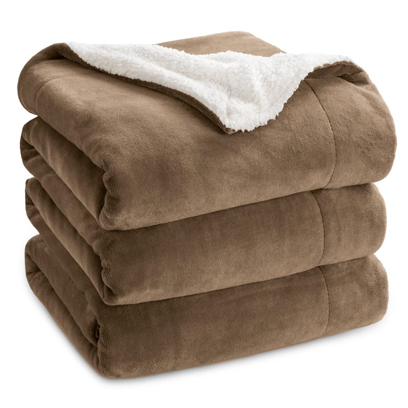 Bedsure Sherpa Fleece Blankets Queen Size for Bed - Thick and Warm, Soft Fuzzy Plush Queen Blanket for Winter, Camel, 90x90 Inches - Image 1