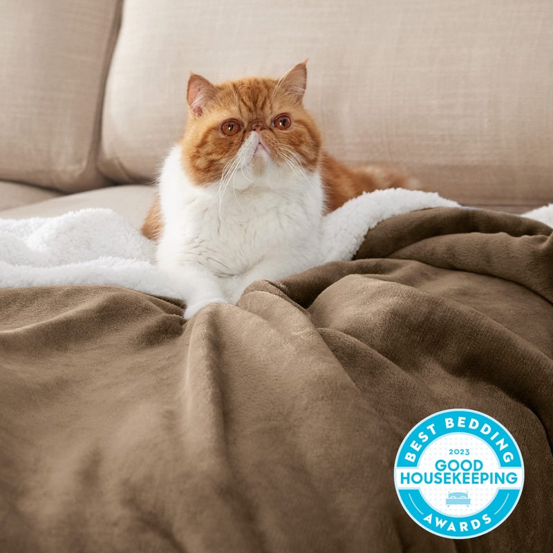 Bedsure Sherpa Fleece Blankets Queen Size for Bed - Thick and Warm, Soft Fuzzy Plush Queen Blanket for Winter, Camel, 90x90 Inches - Image 2