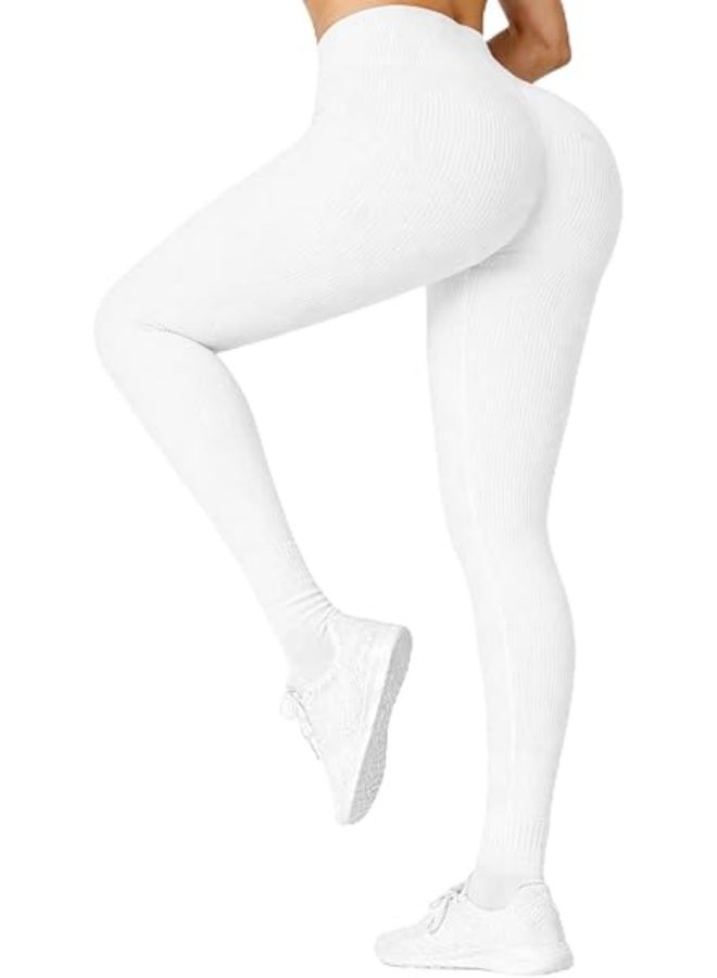 Ronza High Waist Ribbed Cotton Sports Leggings Stretchy Elastic Fabric Comfortable Fit for Women Up to 105 kg - Image 3