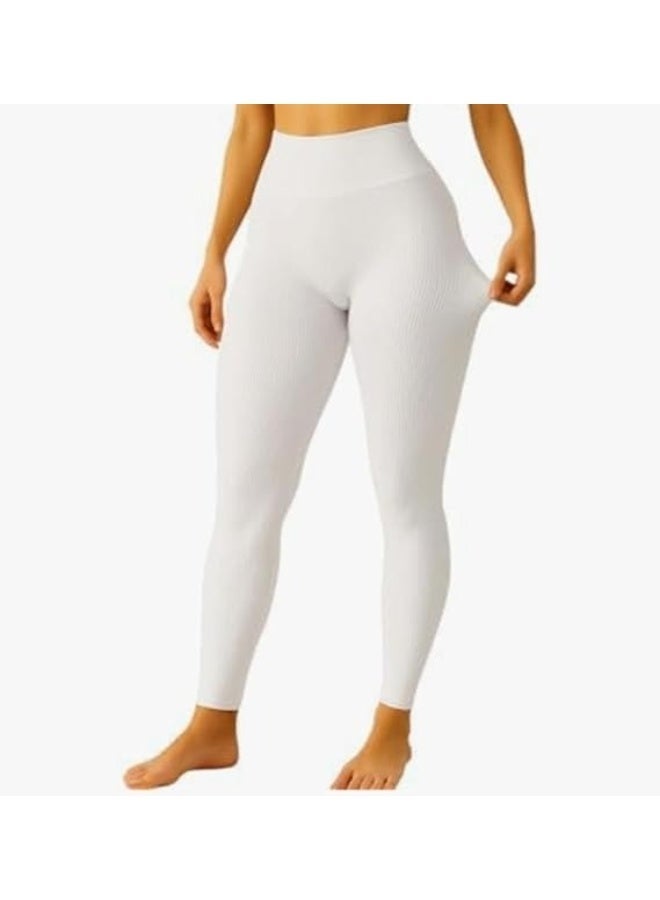 Ronza High Waist Ribbed Cotton Sports Leggings Stretchy Elastic Fabric Comfortable Fit for Women Up to 105 kg - Image 1