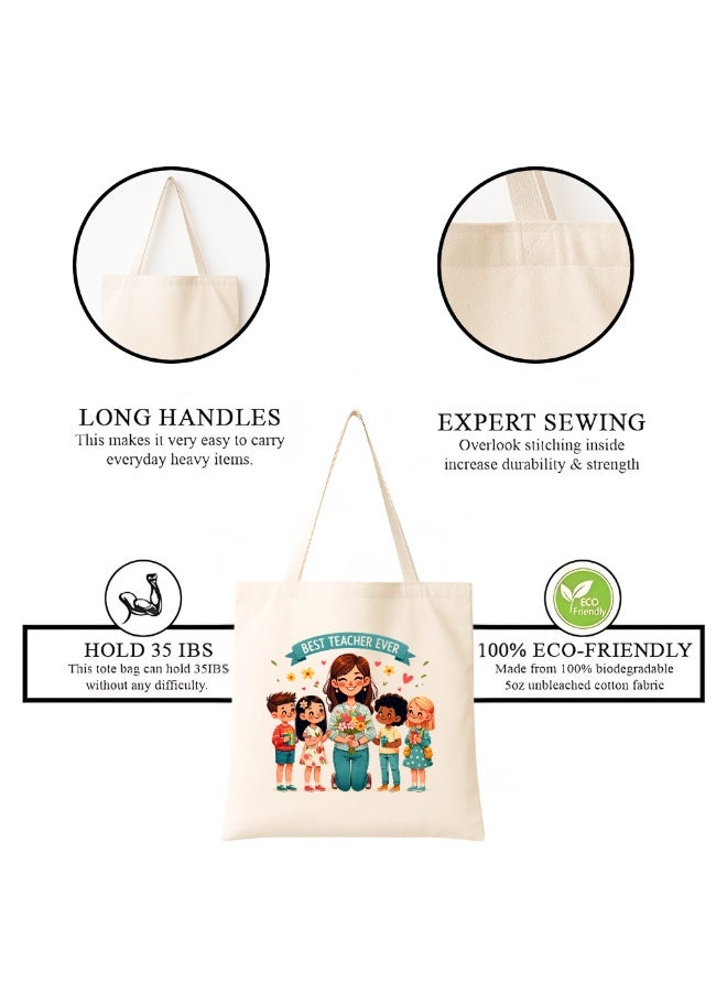 PRINTSHOP4ME Teacher's Day Canvas Cotton Bag with Funny Design - Reusable Canvas Tote Bag - Eco Friendly - Lightweight - Grocery Shopping Bag - Gifts for World Teacher Day - Perfect for School, Office - Image 5