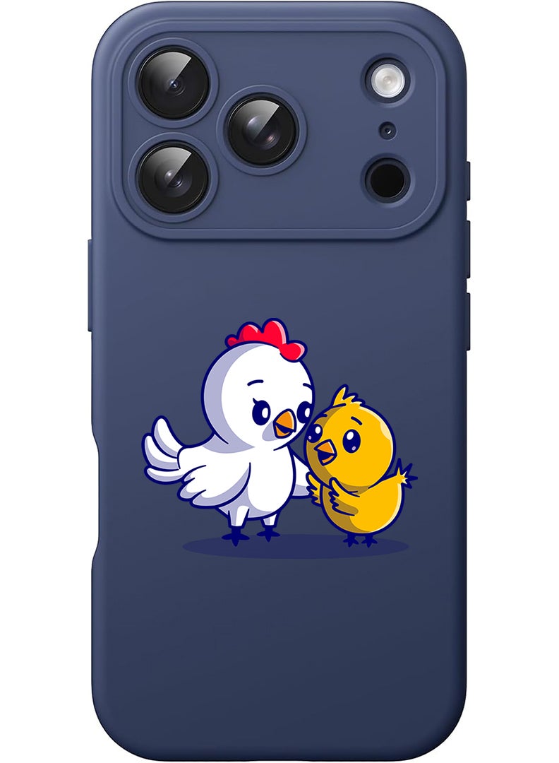 Theodor Protective Slim Fit Case Liquid Silicone Cover with Full Body Protection Anti-Scratch Shockproof Case For Apple iPhone 17 Pro Max (Blue) Chicken & Hen - Image 1