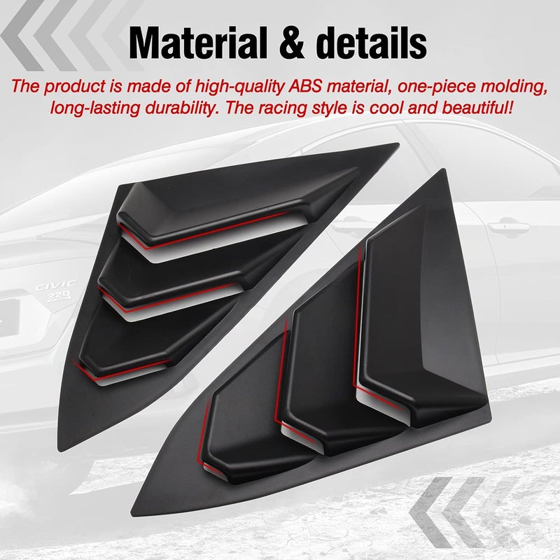 HTRACING for 10th Gen Civic Sedan Rear Side Window Louvers Air Vent Scoop Shades Cover Blinds Racing Style Compatible with Civic Sedan 2021 2020 2019 2018 2017 2016 (Matte Black) - Image 3