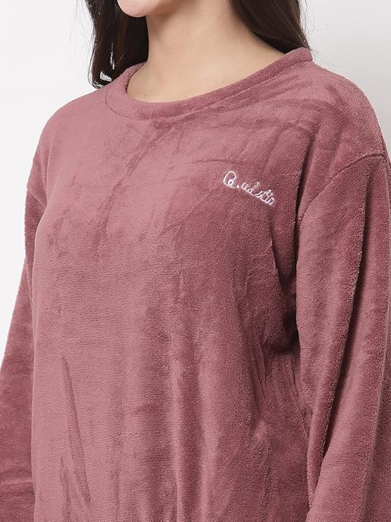 Ukal Combo Pack of 2 Women Winter Nightsuit Ladies Fur Nightwear Warm Night Suit Girls Pyjama Women's Top Pajama Pants Regular Fit Pyjama Set (S, Maroon_Brown) - Image 4