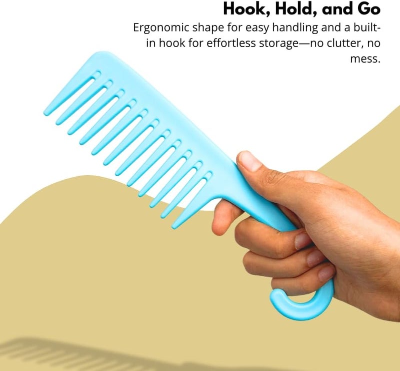 Glitters Wide Tooth Shower Comb with Hook, 2 Pack - Black and Blue - Image 4