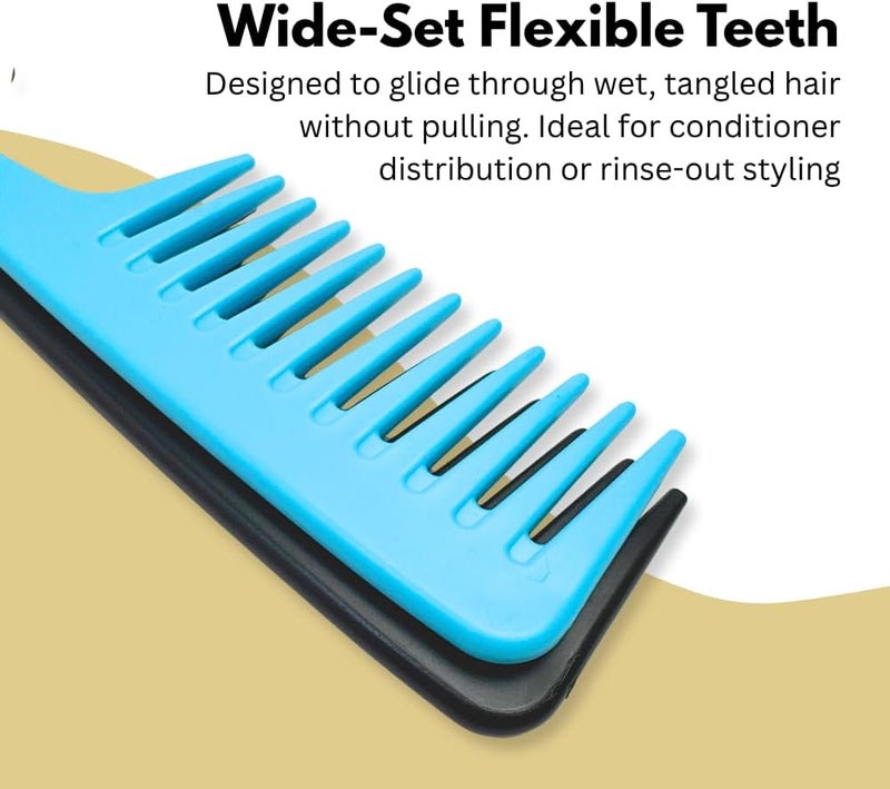 Glitters Wide Tooth Shower Comb with Hook, 2 Pack - Black and Blue - Image 2