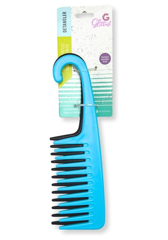 Glitters Wide Tooth Shower Comb with Hook, 2 Pack - Black and Blue - Image 1