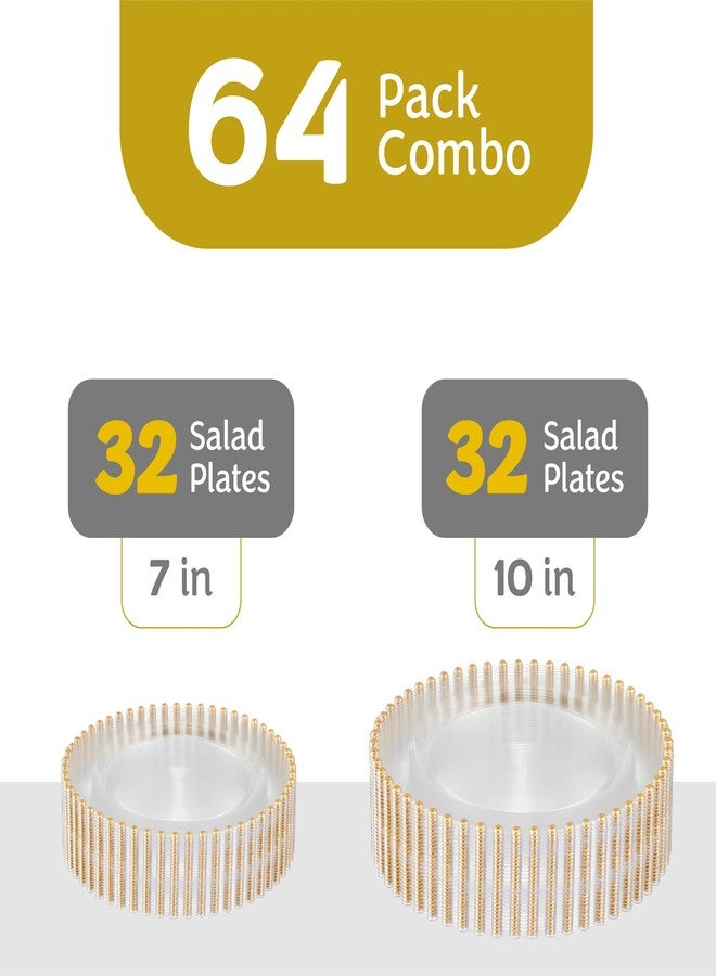PLASTICPRO 64 Piece Combo Plastic Dinner Plates Disposable Plastic Fancy Heavy Duty Party Dishes 7 inch and 10 inch, Clear and Gold Beaded - Image 5