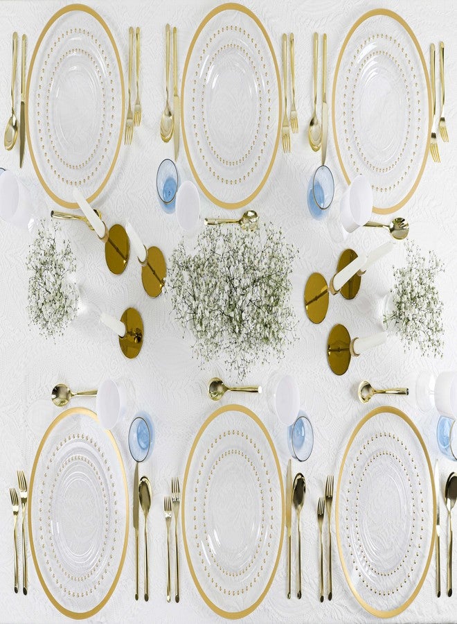 PLASTICPRO 64 Piece Combo Plastic Dinner Plates Disposable Plastic Fancy Heavy Duty Party Dishes 7 inch and 10 inch, Clear and Gold Beaded - Image 2