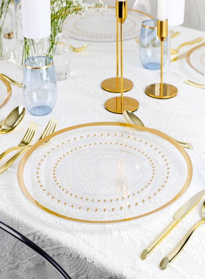 PLASTICPRO 64 Piece Combo Plastic Dinner Plates Disposable Plastic Fancy Heavy Duty Party Dishes 7 inch and 10 inch, Clear and Gold Beaded - Image 3