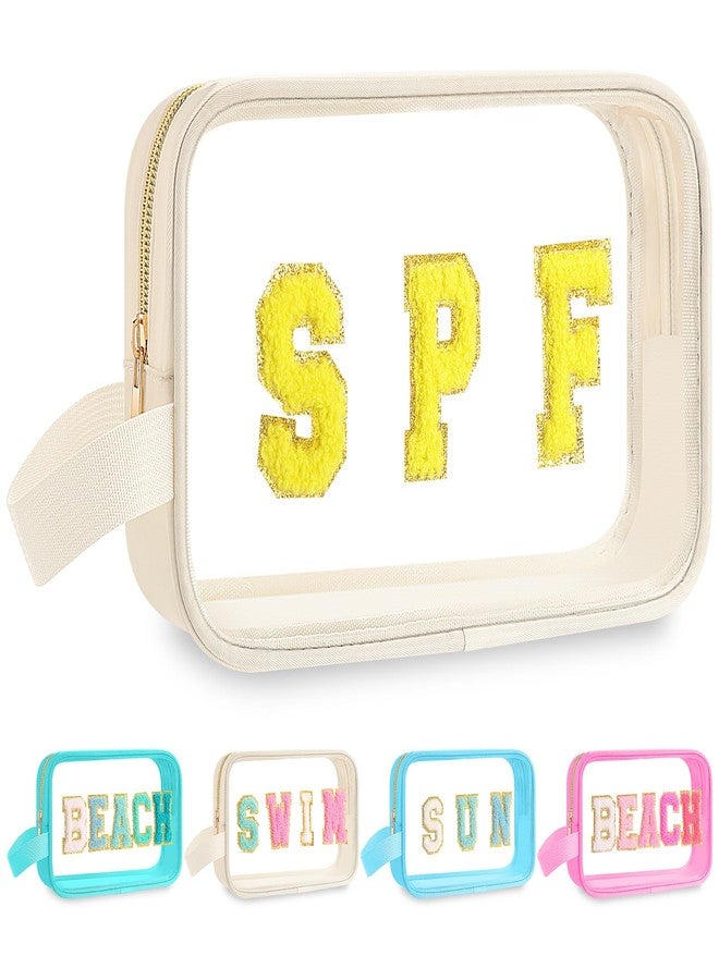 Kacctyen Clear Beach Swim Spf Makeup Bag Preppy Chenille Letter Cosmetics Bag Nylon Toiletry Bag Waterproof Monogram Makeup Travel Pouch Snack Bags for Women(White,Spf) - Image 1