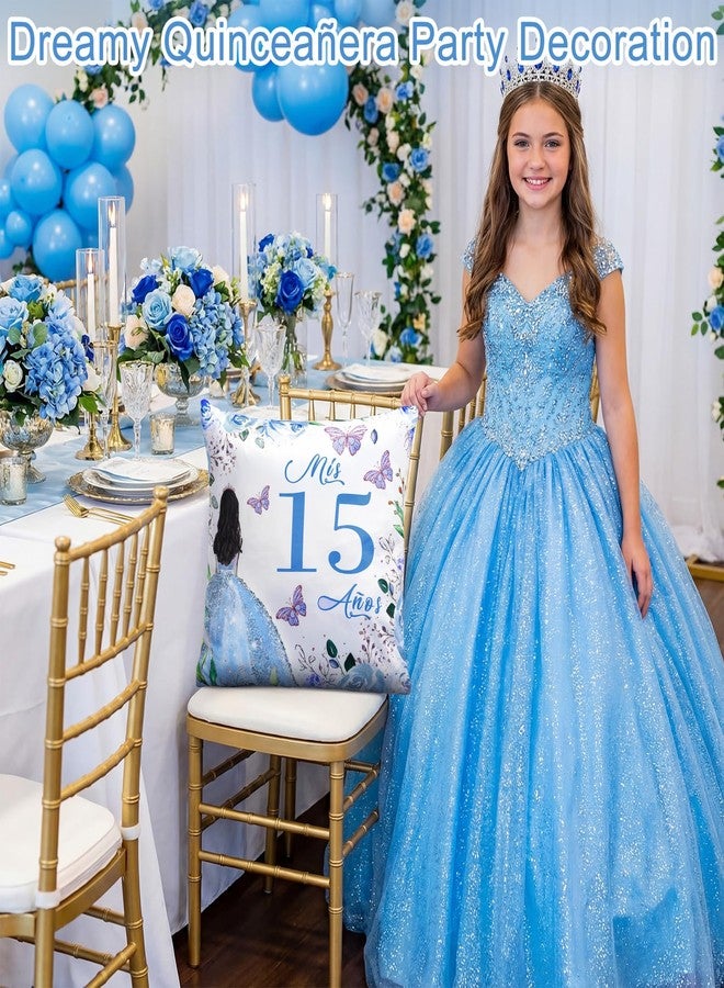 كاتفلي Kathfly Mis Xv Años رمي وسادة Quinceañera وسادة حلوة Cojines الفقرة 15 Años De Quinceañera هدايا عيد ميلاد أفكار هدية لابنة أخت صديق زينة عيد الميلاد الخامس عشر (أزرق) - Image 4