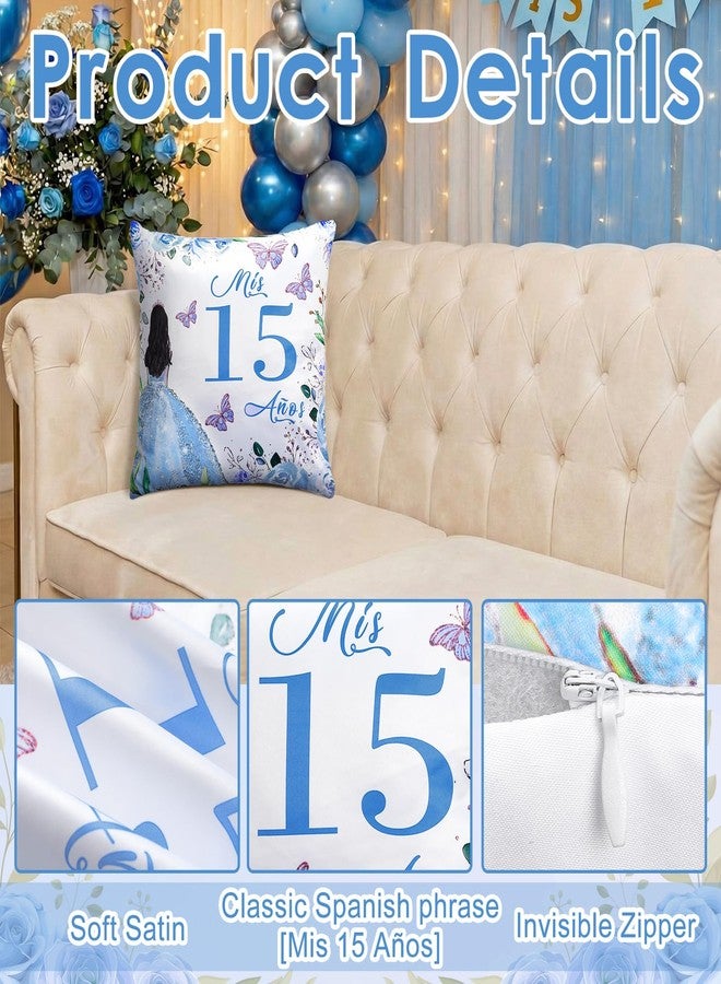 كاتفلي Kathfly Mis Xv Años رمي وسادة Quinceañera وسادة حلوة Cojines الفقرة 15 Años De Quinceañera هدايا عيد ميلاد أفكار هدية لابنة أخت صديق زينة عيد الميلاد الخامس عشر (أزرق) - Image 5