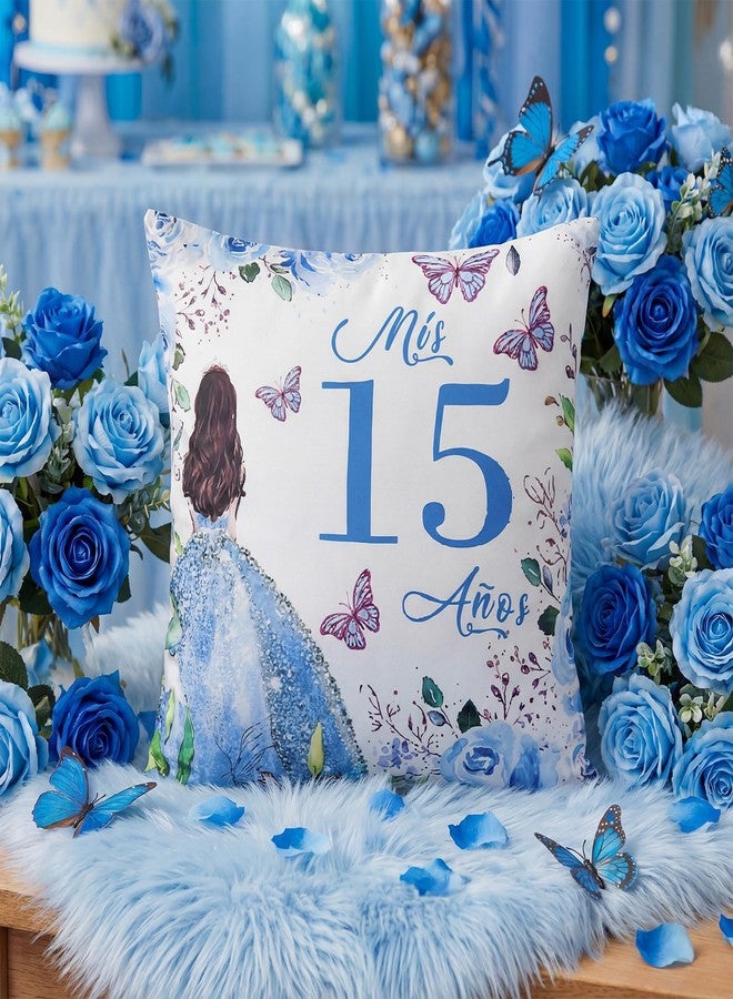 كاتفلي Kathfly Mis Xv Años رمي وسادة Quinceañera وسادة حلوة Cojines الفقرة 15 Años De Quinceañera هدايا عيد ميلاد أفكار هدية لابنة أخت صديق زينة عيد الميلاد الخامس عشر (أزرق) - Image 1