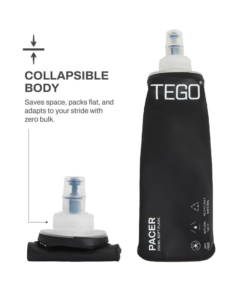TEGO Pacer Soft Flask – Foldable 250mL/500mL TPU Bottle for Running, Camping, and Outdoor Sports (Black, 250 ml) - Image 3