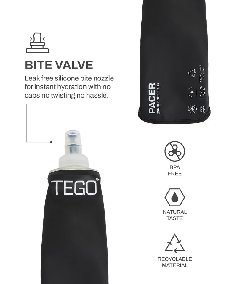 TEGO Pacer Soft Flask – Foldable 250mL/500mL TPU Bottle for Running, Camping, and Outdoor Sports (Black, 250 ml) - Image 2