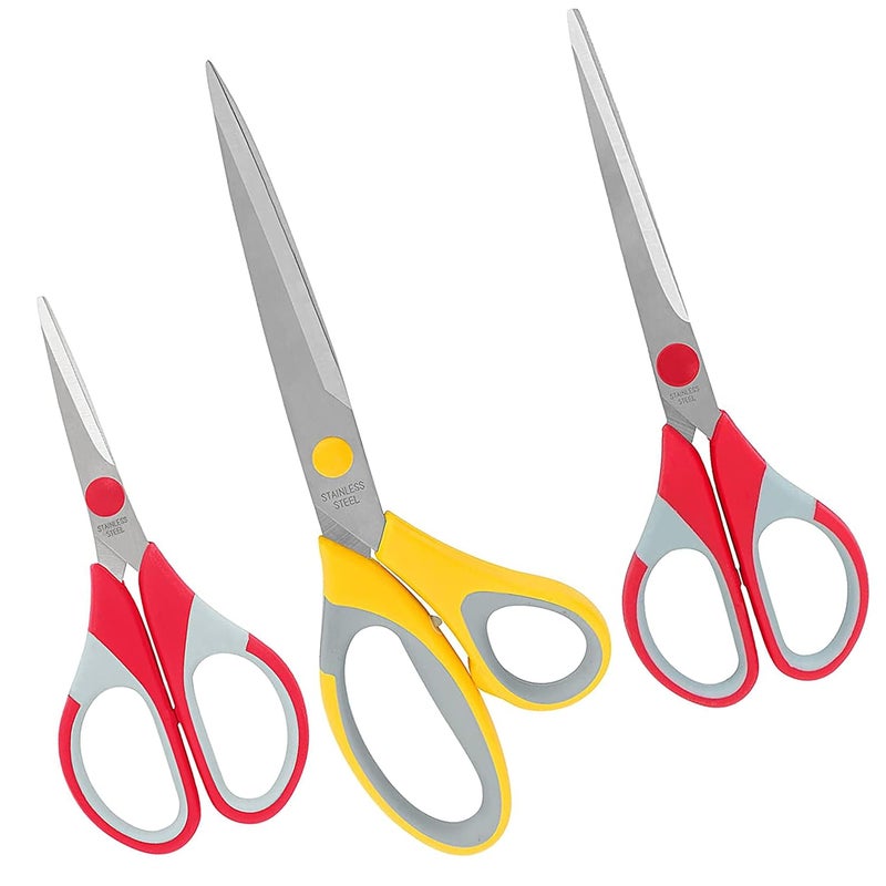 ABOUT SPACE Multipurpose Scissors Set - (Set of 3) Stainless Steel Multicoloured Scissors at Different Sizes for Household,Home & Kitchen, Office, Art & Craft, Sewing, Cloth Cutting (8.5", 6.9", 5.5") - Image 1