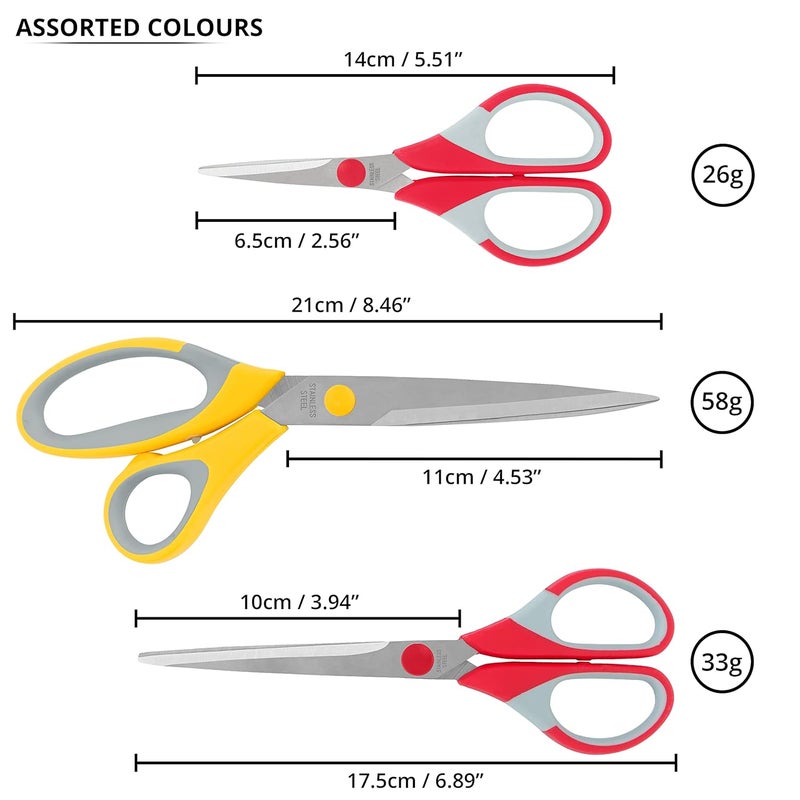 ABOUT SPACE Multipurpose Scissors Set - (Set of 3) Stainless Steel Multicoloured Scissors at Different Sizes for Household,Home & Kitchen, Office, Art & Craft, Sewing, Cloth Cutting (8.5", 6.9", 5.5") - Image 2