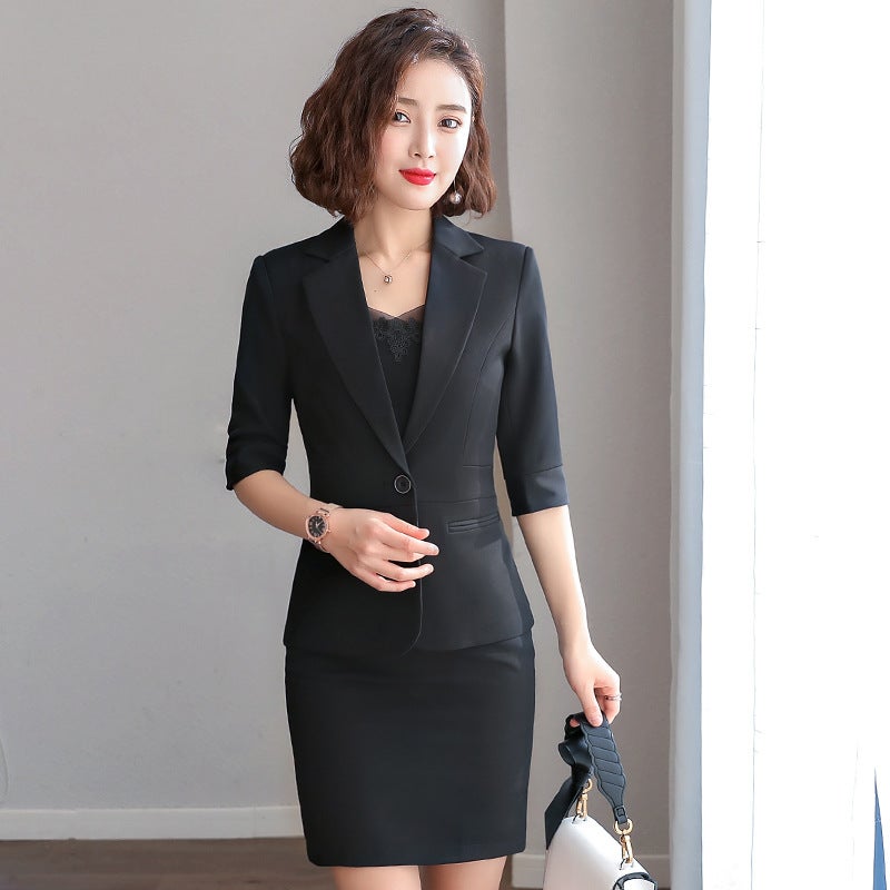 Office Women's Clerk Suit Dress Spring and Summer New Short-sleeved Suit suit Hotel Work Clothes Business Wear Dress - Image 2
