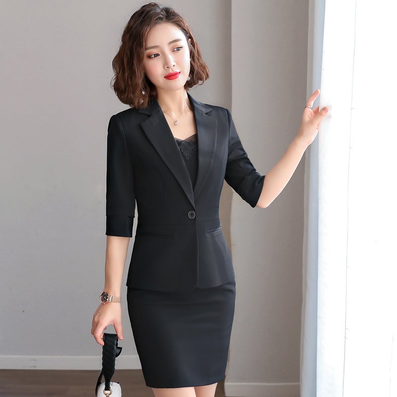 Office Women's Clerk Suit Dress Spring and Summer New Short-sleeved Suit suit Hotel Work Clothes Business Wear Dress - Image 4