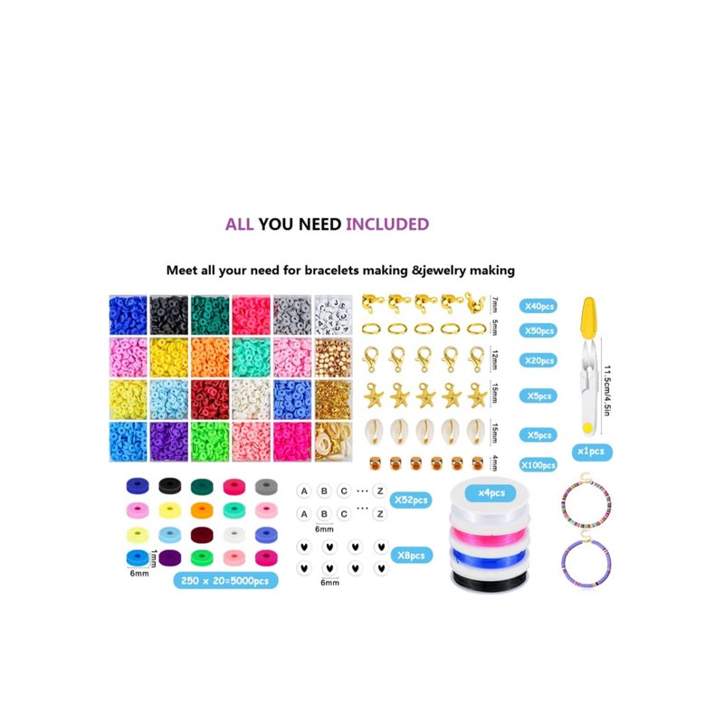 SOLARAE Clay Beads for Bracelet Making 6mm Flat Round Polymer Clay Heishi Beads with Pendant Charms Kit Letter Beads and Elastic Strings for DIY Bracelets Necklace Jewelry Making - Image 2