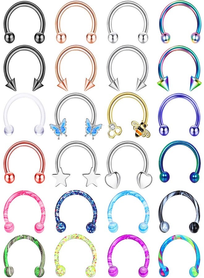 Besteel أفضل 24 قطعة حلقات أنف Septum للنساء 16G - مجوهرات ثقب الشفاه على شكل حدوة حصان غير مسببة للحساسية صغيرة لطيفة من الفولاذ الجراحي المقاوم للصدأ مجموعة حلقات روك كونش هيليكس تراجوس دايث غضروف 10 مم - Image 1