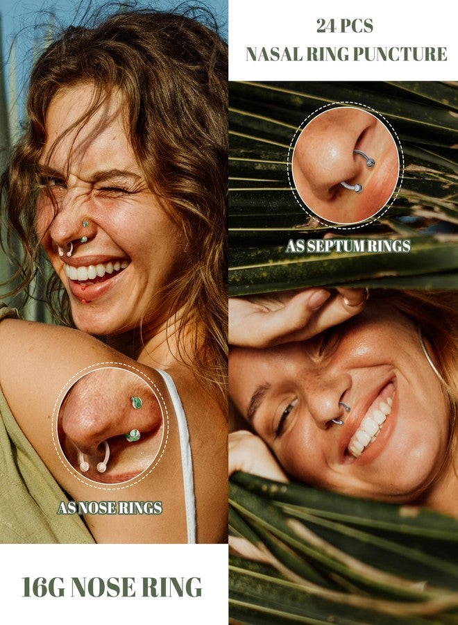Besteel أفضل 24 قطعة حلقات أنف Septum للنساء 16G - مجوهرات ثقب الشفاه على شكل حدوة حصان غير مسببة للحساسية صغيرة لطيفة من الفولاذ الجراحي المقاوم للصدأ مجموعة حلقات روك كونش هيليكس تراجوس دايث غضروف 10 مم - Image 5