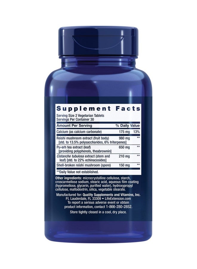 Life Extension Immune Senescence Formula Standardized Cistanche Reishi Puerh Tea 60 Vegetarian Tablets - Image 3