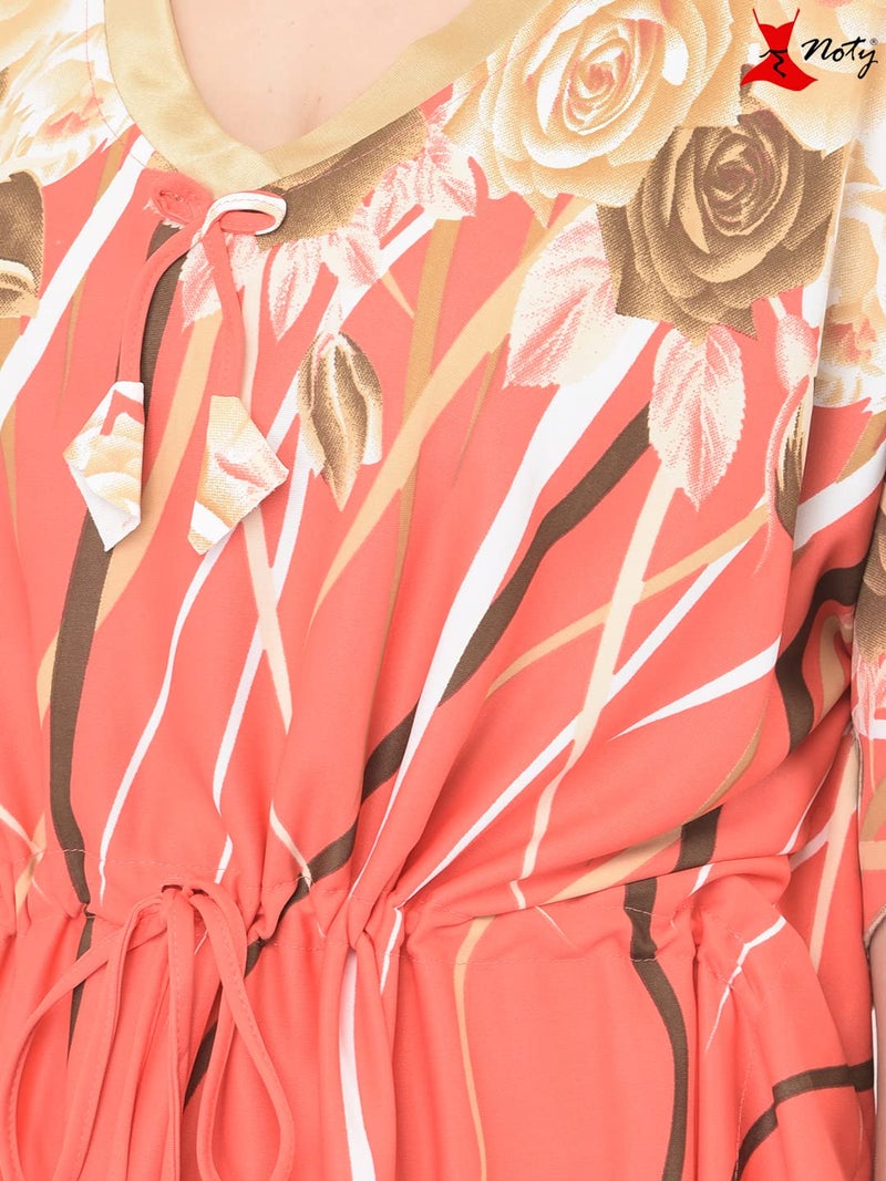 Noty Store Noty Satin Women's Kaftan Nighty | Floral Print Maxi | Sarena Fabric | Short Slevees Nightie | Nightgown For Girls & Women (Free Size, Carrot Orange), Flamingo Pink - Image 4