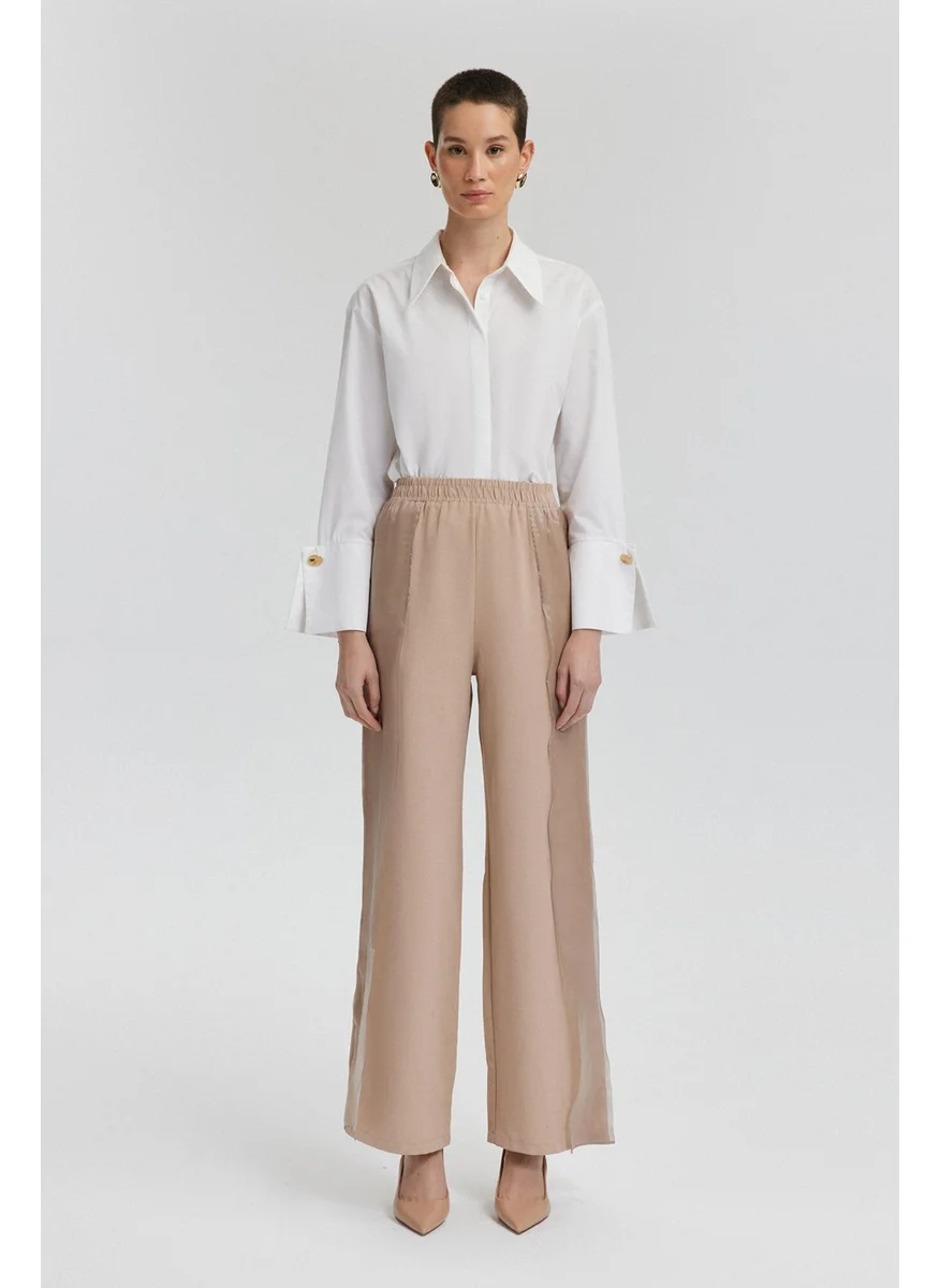 تاتشي Linen Trousers with Organza Detail